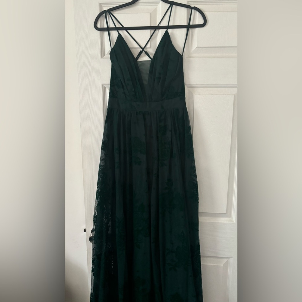 Windsor “Lina Flocked Velvet A-Line Formal Dress” in size 9, Color “Hunter”